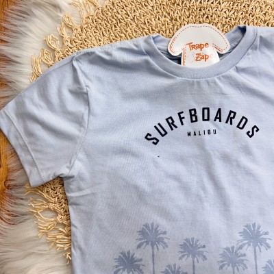 Conj. Camiseta Surfboards e Bermuda - Azul Claro e Azul Petróleo